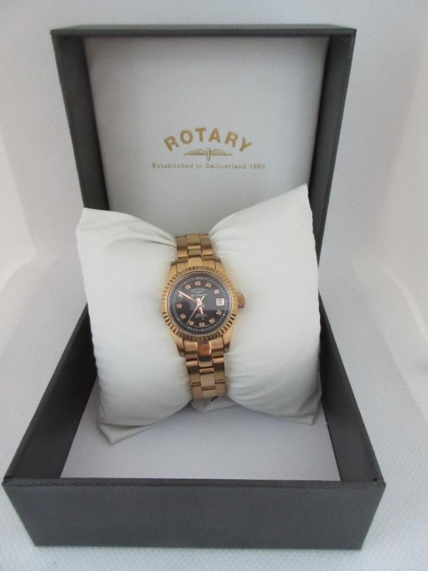 ROTARY FEMALE WATCH, MODEL 14253, CASE DIAMETER 26MM, STAINLESS STEEL STRAP, BOXED