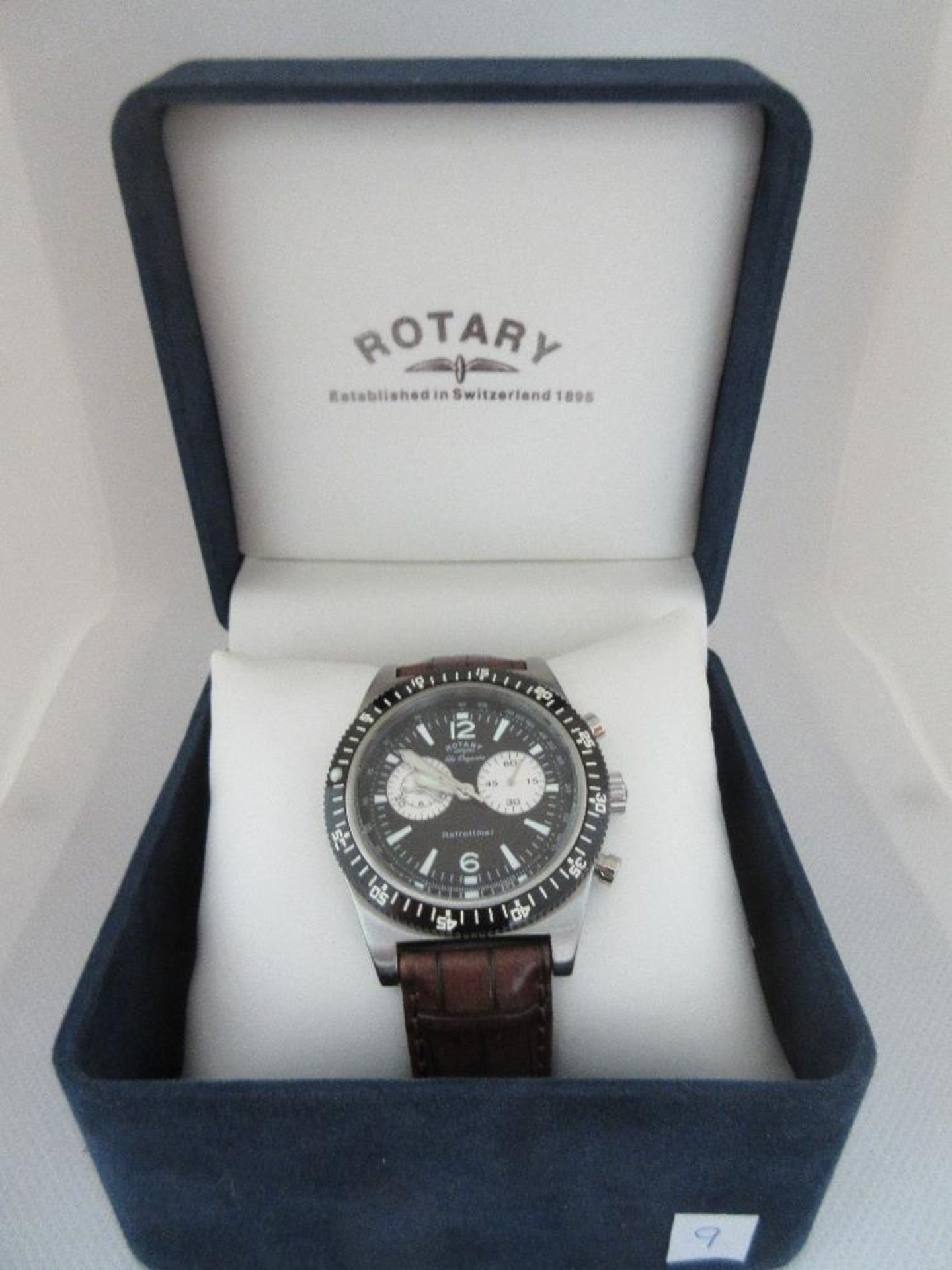 ROTARY MALE WATCH, MODEL GS90030/19, CASE DIAMETER 42MM, LEATHER STRAP, BOXED, RRP £ 299