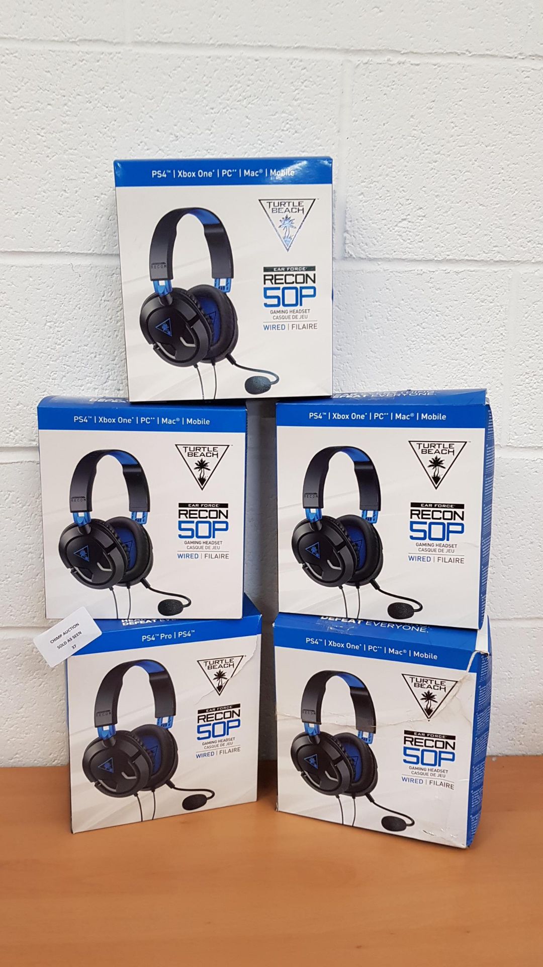 Joblot of 5X Turtle Beach Recon 50P ( Sony PS4) headsets RRP VALUE £300.