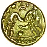 Gallic War Uniface. Corded Line/Pellet Arms. Ambiani. c.56-55 BC. Celtic gold stater. 16mm. 6.10g.