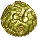 Rowntree Fern Leaf. Sills British Ld2, class 1. c.50-40 BC. Celtic gold quarter stater. 12mm. 1.28g.