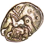 Corded Triangle. X-Box Type. c.50-40 BC. Celtic gold quarter stater. 11-13mm. 1.36g.