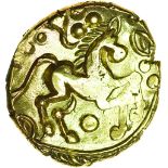 Whaddon East Pellet. Sills British Lc, class 2. c.55-45 BC. Celtic gold stater. 17mm. 5.89g.