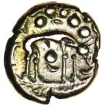 Norfolk Wolf. Right Type. Talbot dies M/18. c.60-54 BC. Celtic gold stater. 17mm. 5.93g.