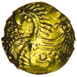 Huxtable’s Eagles. c.55-45 BC. Celtic gold quarter stater. 12mm. 1.29g.