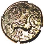 Antedios Triple Moons. Talbot dies A/2. c.AD25-43. Celtic gold stater. 17mm. 5.03g.