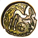 Commios Muzzles. Sills class 1b, dies 14r1/23. c.50-25 BC. Celtic gold stater. 16mm. 5.47g.