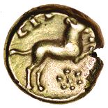 Eppillus Calleva Daisy. Sills cl. 2, Calleva Plain.c.20BC-AD1. Celtic gold quarter. 8mm. 1.15g.