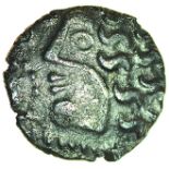 Danebury Moustache. c.55-45 BC. Celtic silver unit. 11mm. 0.76g.