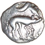 X-Type Proto Boar. Rich Type 4a. c.55-45 BC. Celtic silver unit. 14mm. 1.50g.