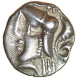 Armorican Pallas Athena. Head Left, Horse Right Type. c.80-50 BC. Celtic silver unit. 13mm. 1.12g.