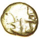 Great Waltham Chevron. c.55-50 BC. Celtic gold quarter stater. 10mm. 1.55g.