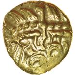 Selsey Two-Faced. Two Bars Type. c.55-45 BC. Celtic gold stater. 17mm. 6.04g.