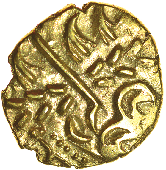 North East Coast. Left Type. Sills Mint B, fig.8. c.60-50 BC. Celtic gold stater. 19mm. 6.09g.