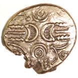 Eyelash Crescents. Talbot dies B/2. c.AD 10-20. Celtic gold stater. 17-19mm. 5.14g.