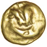 Boat Tree. Wedge Type. Sills fig. 2b. Morini. c.57-56 BC. Celtic gold quarter stater. 10mm. 1.43g.