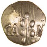 Cunobelinus Linear. Sills Class 2.c.AD8-41. Celtic gold quarter stater. 11mm. 1.36g.