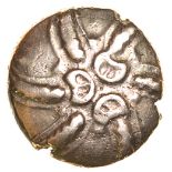 Addedomaros Spiral. Sills class 3. c.45-25 BC. Celtic gold stater. 17mm. 5.57g.