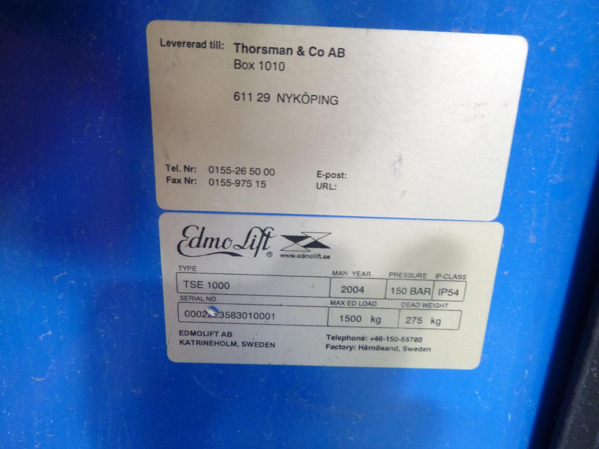 * An Edmo Lift Max 1500Kg Type TSE1000 S/N 0002223583010001 Class IP54 3PH. Please note there is £ - Image 4 of 4