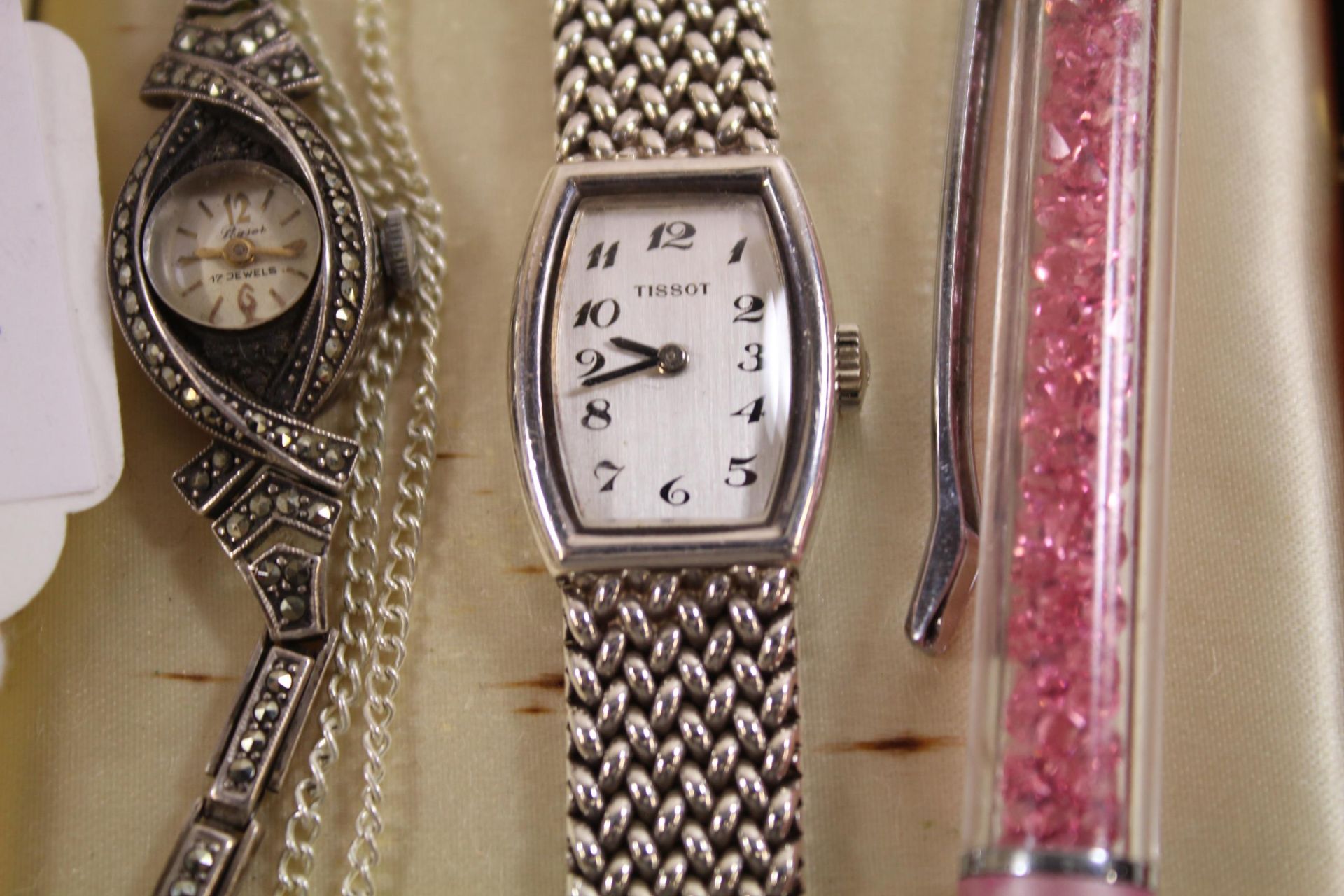 A Heavy Hallmarked Silver Tissot Wristwatch with a Silver and Marcasite Cocktail Watch, a Silver ' - Image 3 of 4