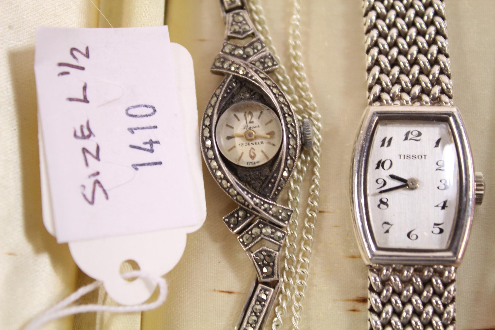 A Heavy Hallmarked Silver Tissot Wristwatch with a Silver and Marcasite Cocktail Watch, a Silver ' - Image 4 of 4