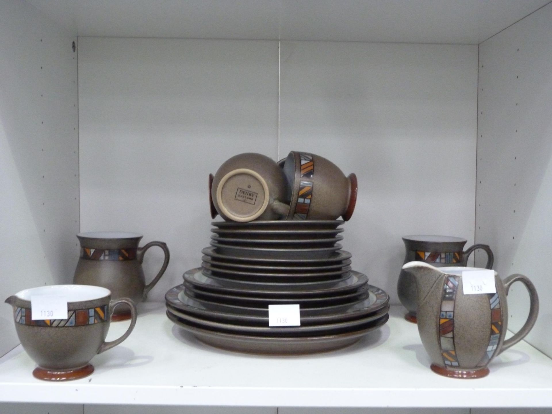 Three Shelves to contain a Denby 'Arabesque' Dinner and Tea Service, including a Tureen and Large