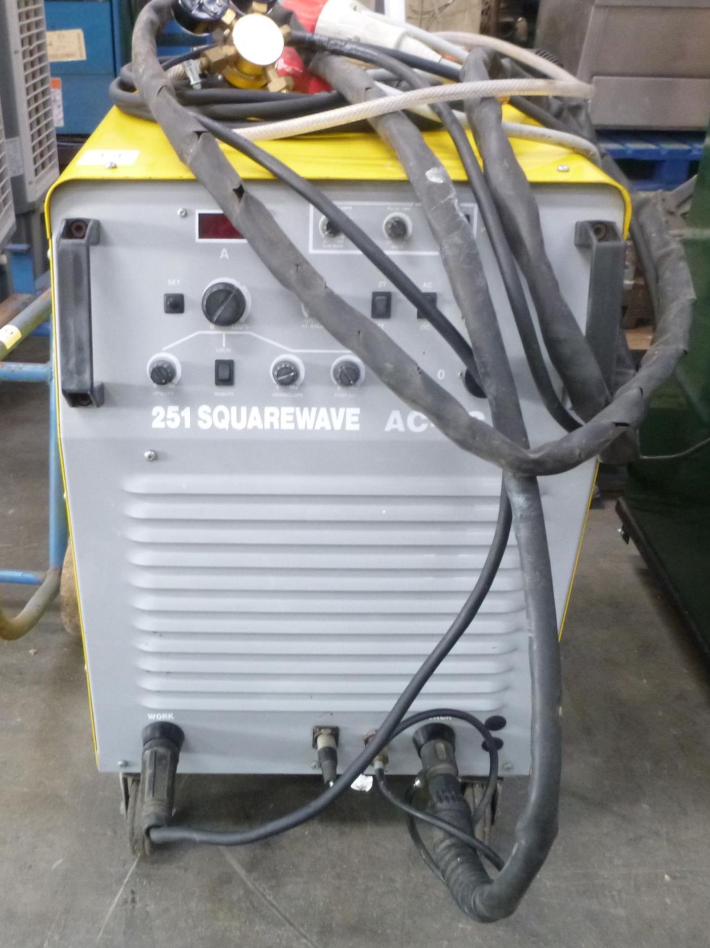 A 251 Squarewave AC-DC Tig Welder, 3PH, no make. Please note there is a £5 Plus VAT Lift Out Fee