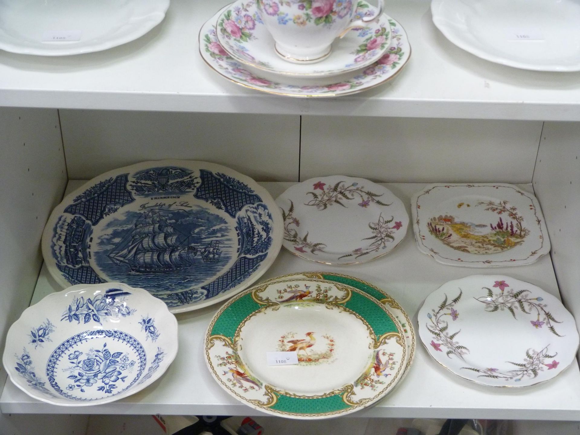 Two shelves to contain an assortment of ceramics including two Royal Crown Derby Plates, - Image 3 of 8