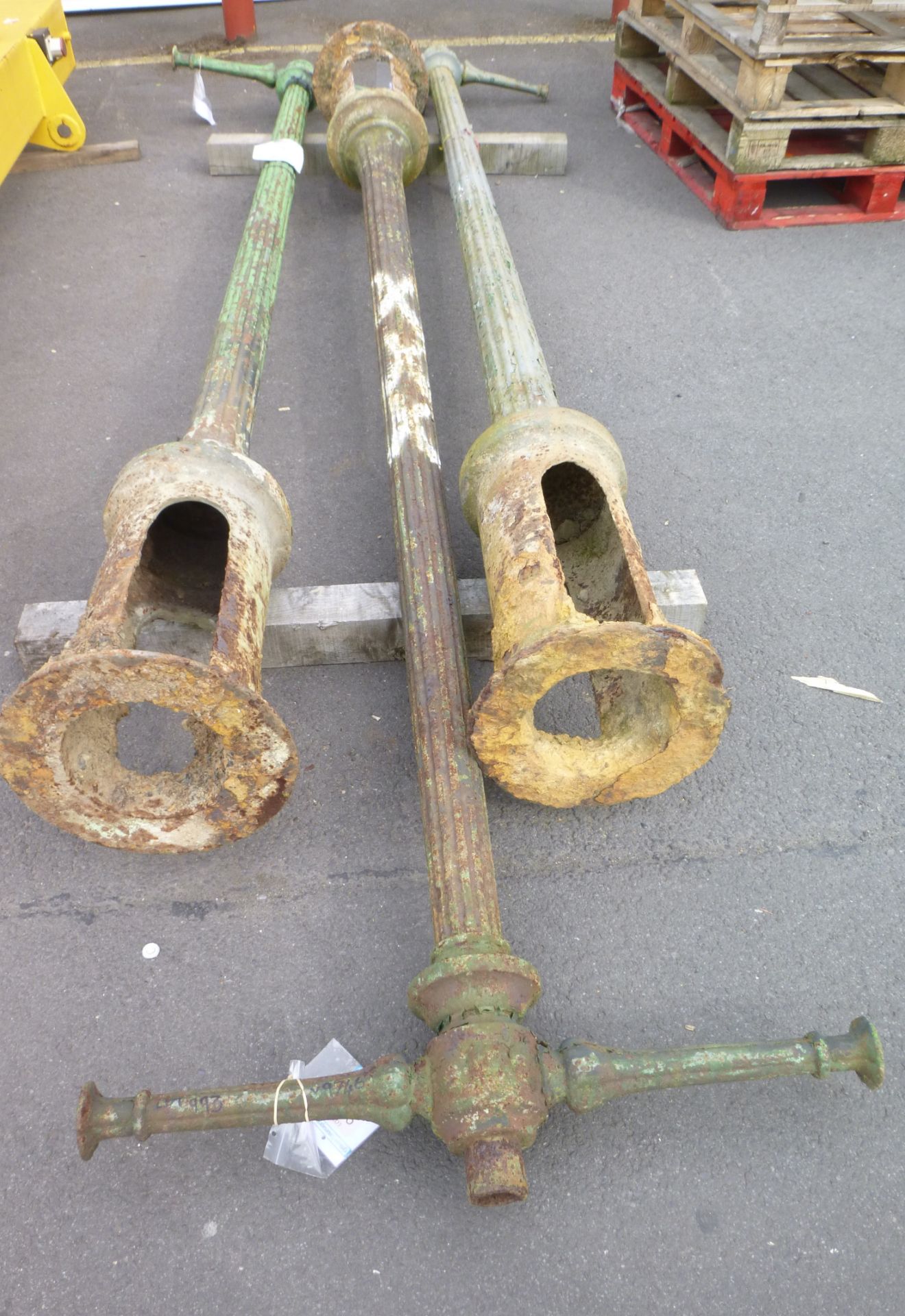 An Original Cast Iron Street Lamp (Originally from Sheffield) (H350cm, Diameter of base 39cm, length