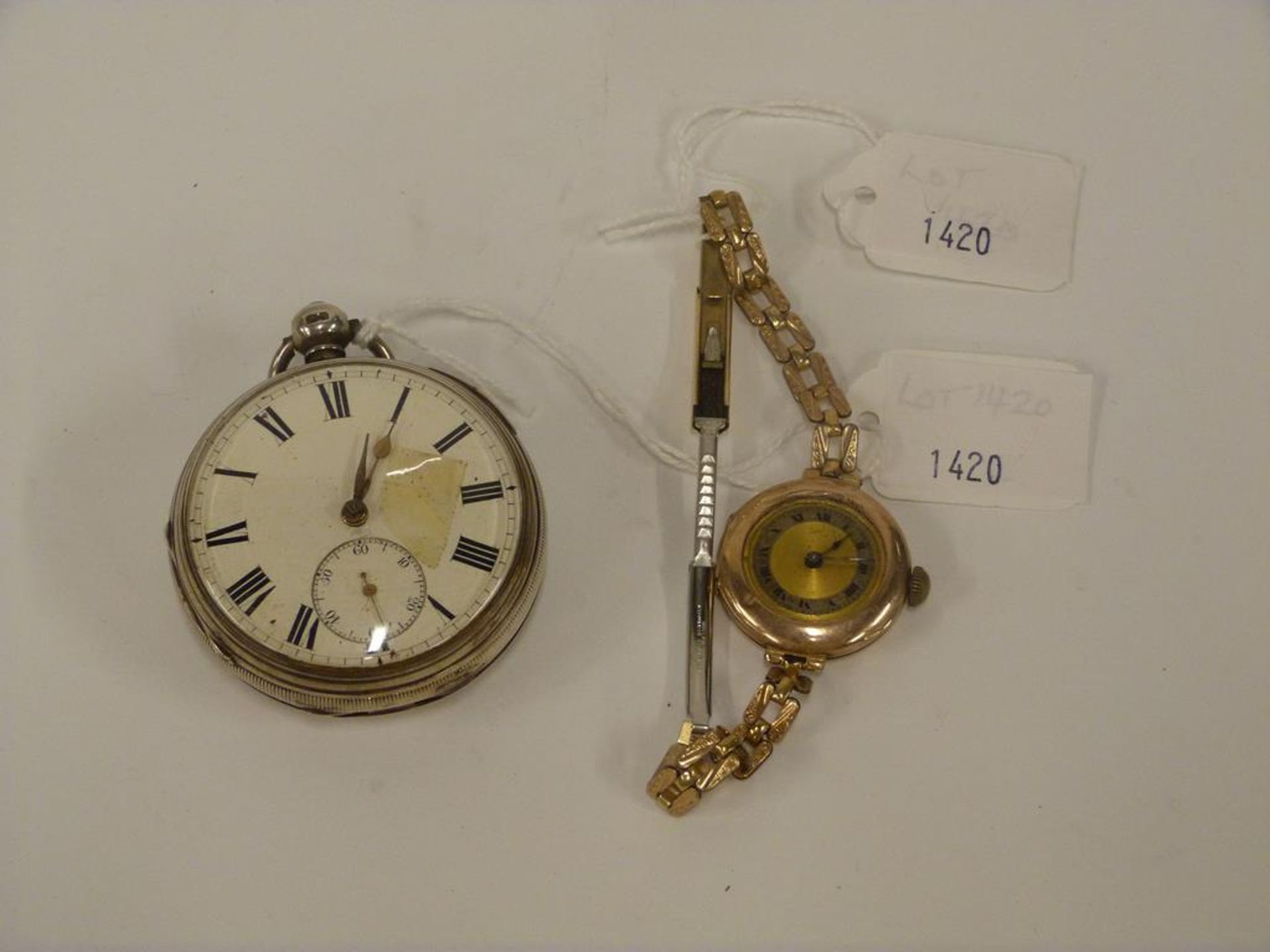 A Victorian Silver Cased Key Wind Pocket Watch, London 1873 together with a 9ct Gold Wrist Watch. ( - Image 2 of 6