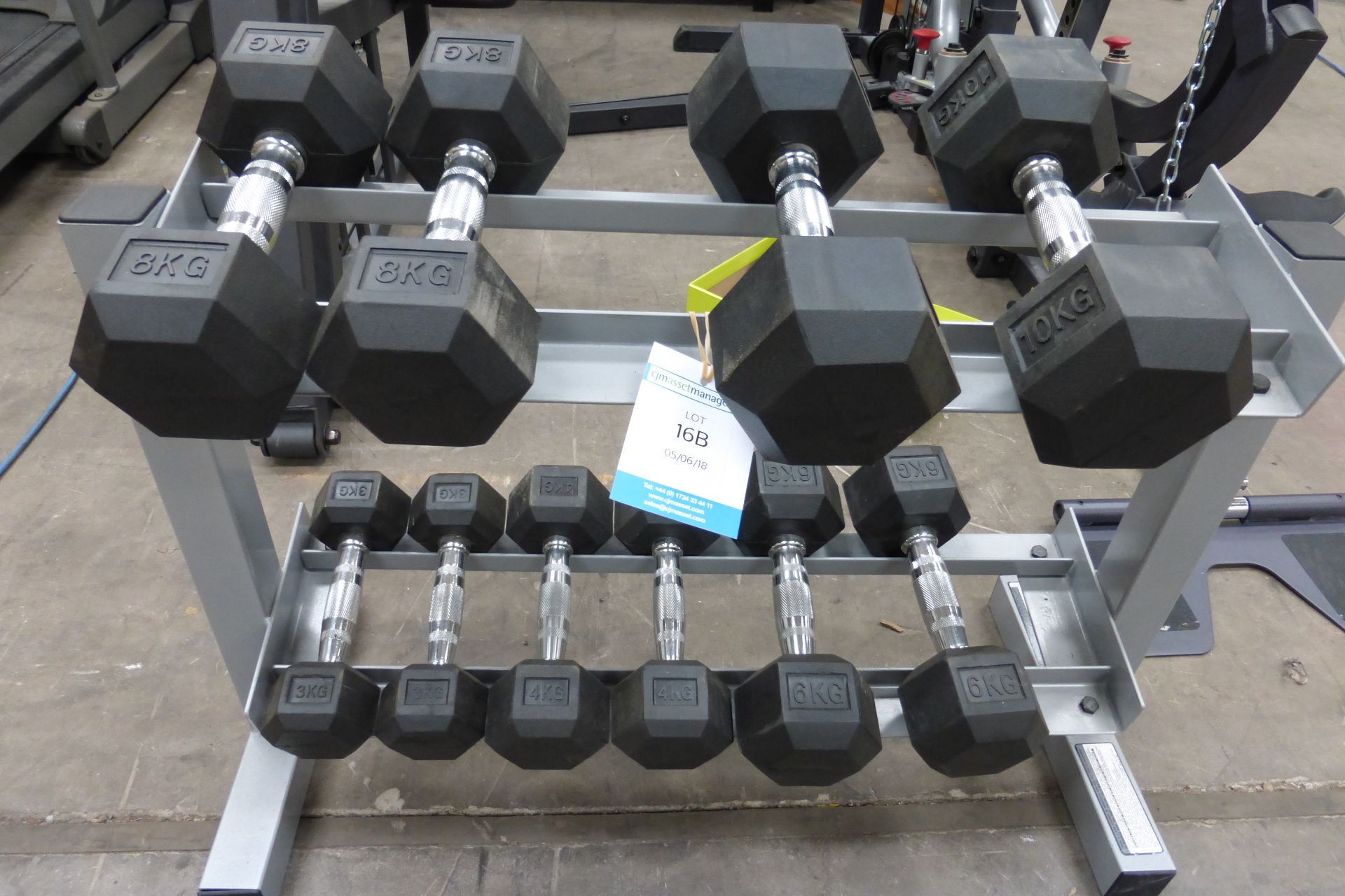 A set of 2 x 3 KG, 2 x4 KG, 2 x 6 KG 2 x 8 KG, 2 x 10 KG rubber covered Dumbells on Powerline - Image 2 of 2