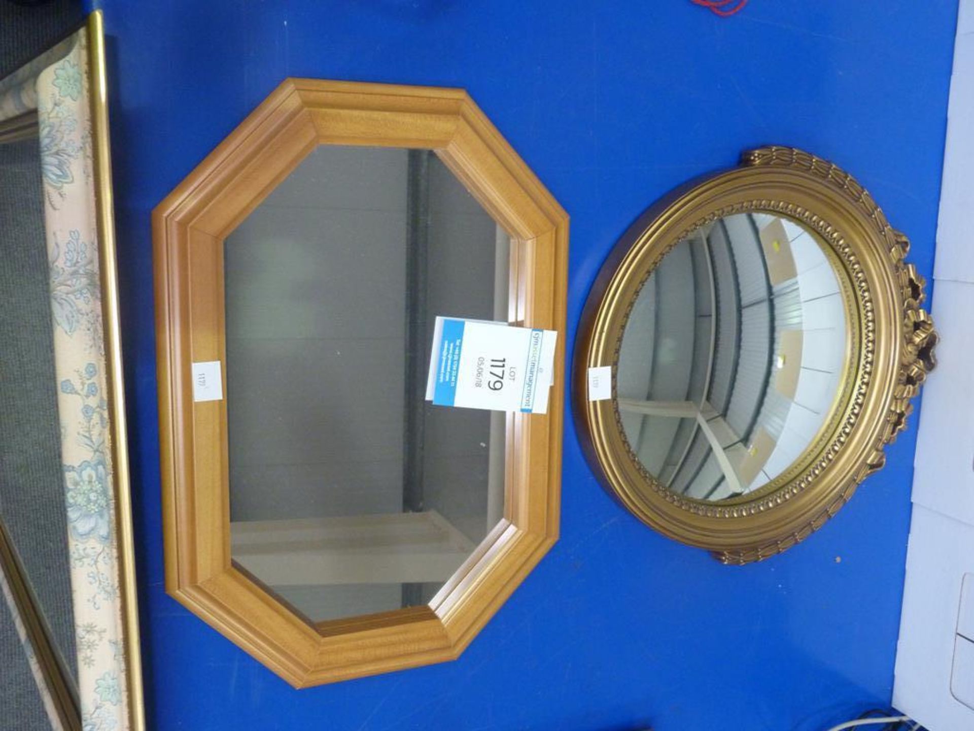 A Large Rectangular Bevel Edge Mirror with Decorated Frame (64cm x 90cm) Together with a Circular ' - Image 2 of 4