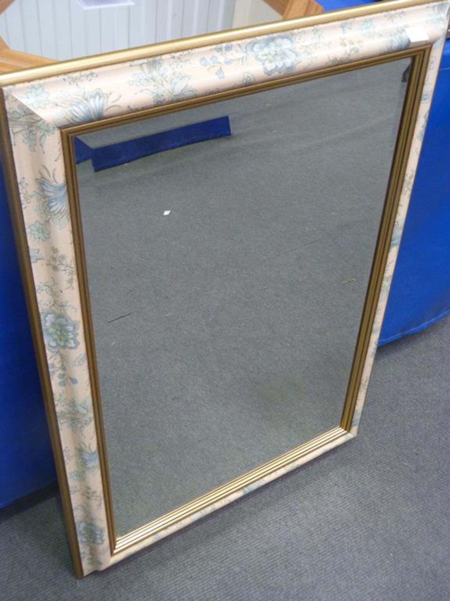 A Large Rectangular Bevel Edge Mirror with Decorated Frame (64cm x 90cm) Together with a Circular ' - Image 3 of 4