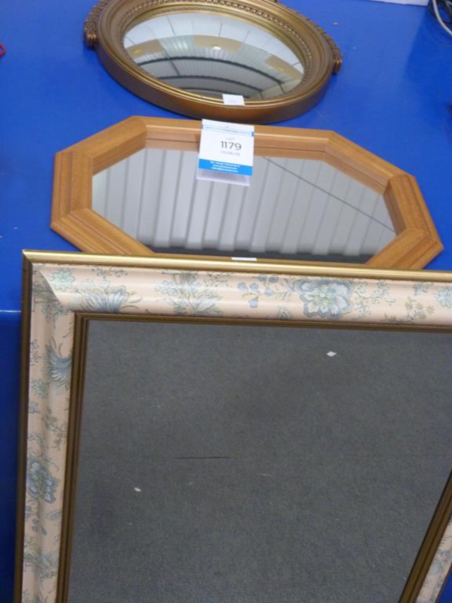 A Large Rectangular Bevel Edge Mirror with Decorated Frame (64cm x 90cm) Together with a Circular '