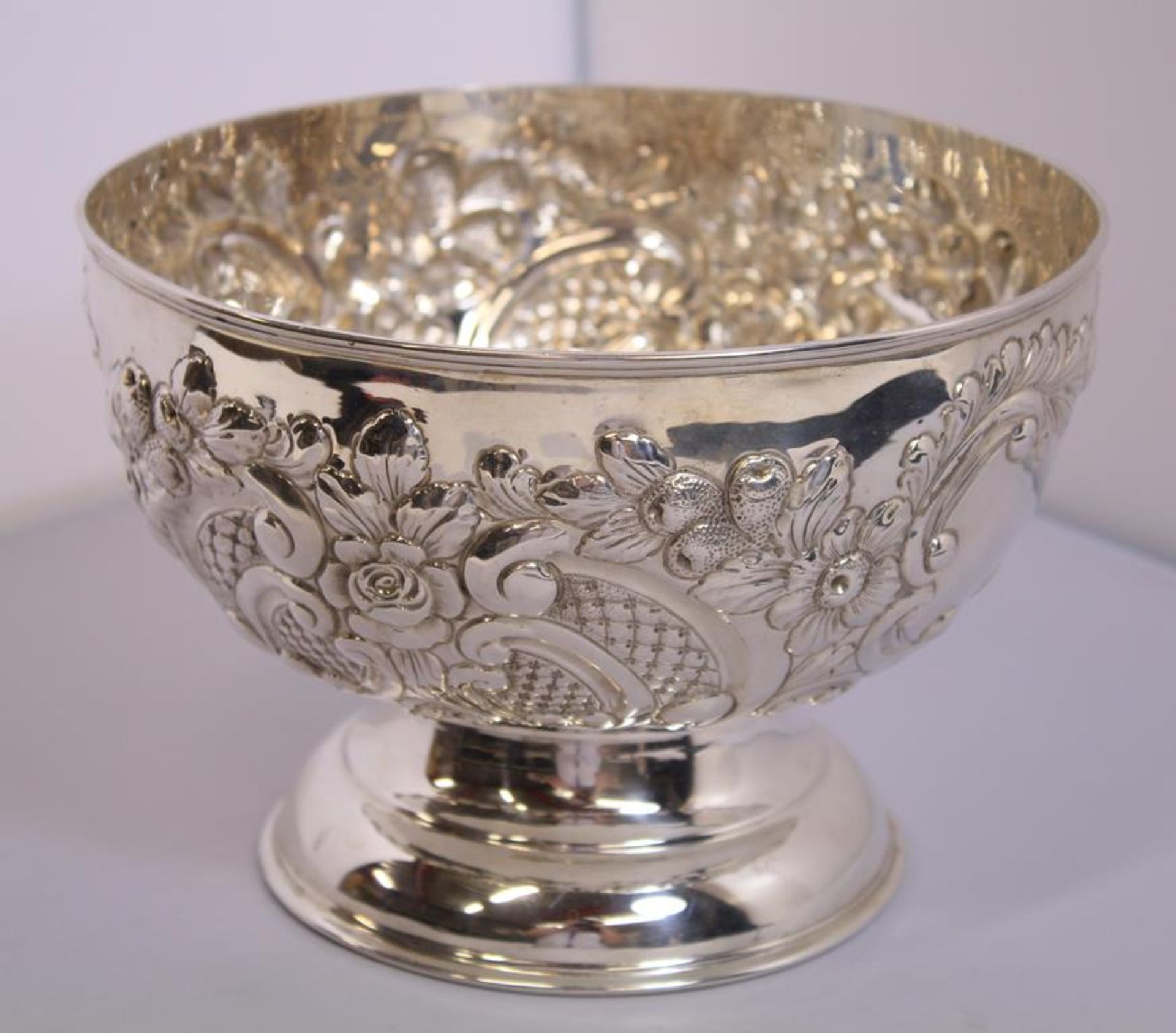 A large silver Rose Bowl of circular form embossed to the sides with flower heads, scrolls and - Image 4 of 5