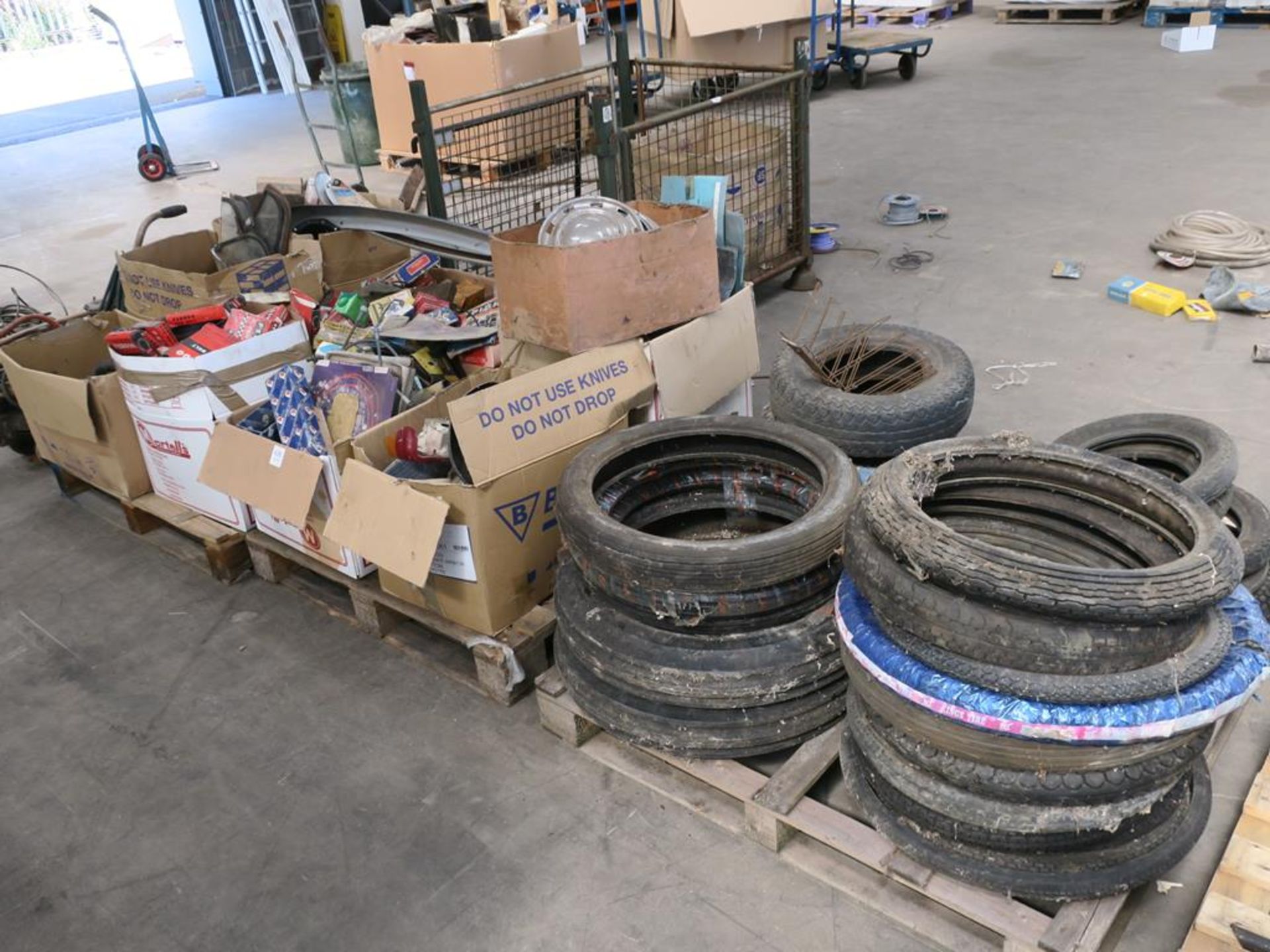 1 x Pallet of Motor Cycle Tyres and 2 x Pallets of Vintage Car/Automotive Parts. Please note there