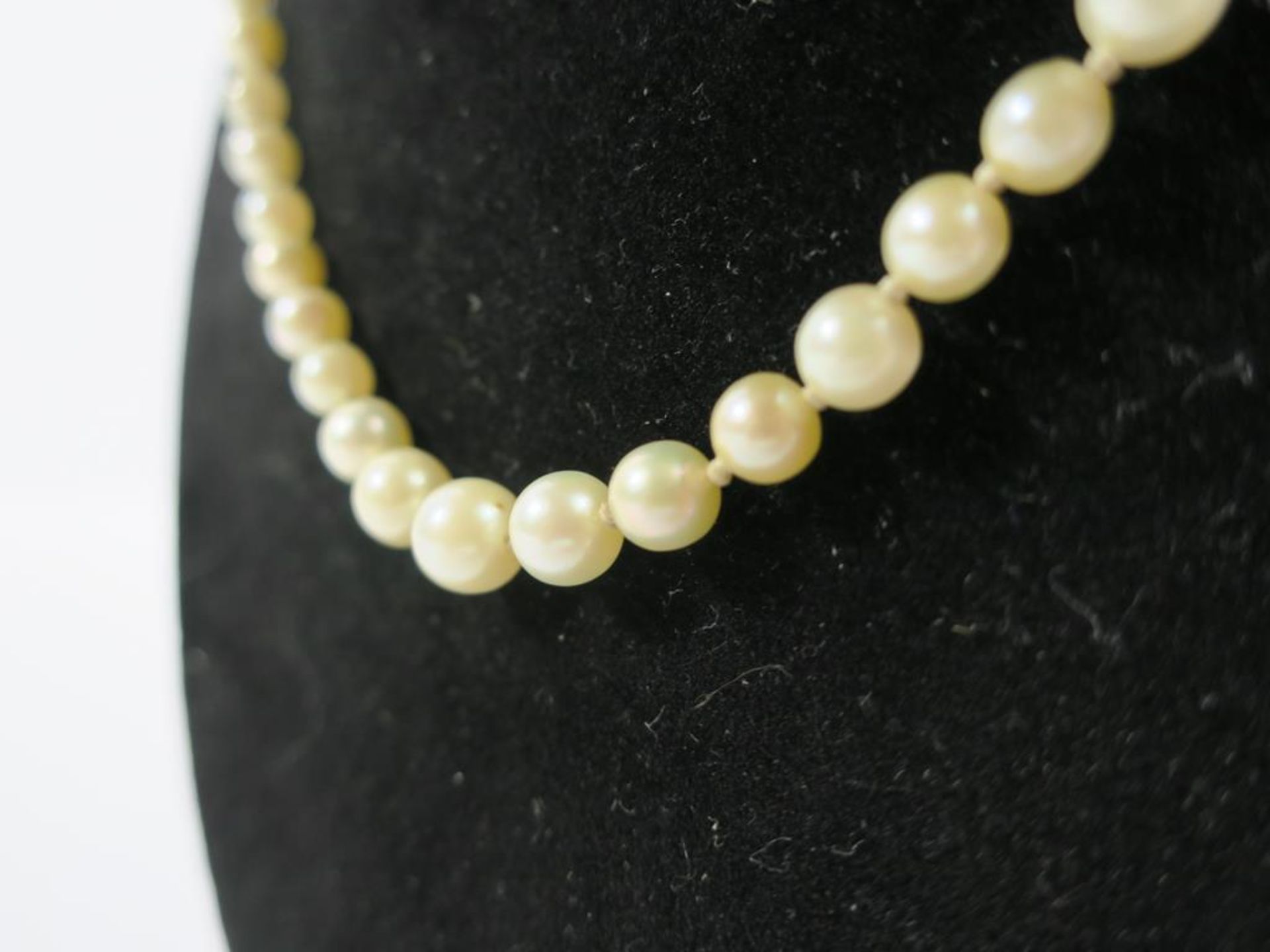 A Stringed Pearl Necklace with Silver coloured and Gemstone Clasp. (Est £20-£50) - Image 3 of 5