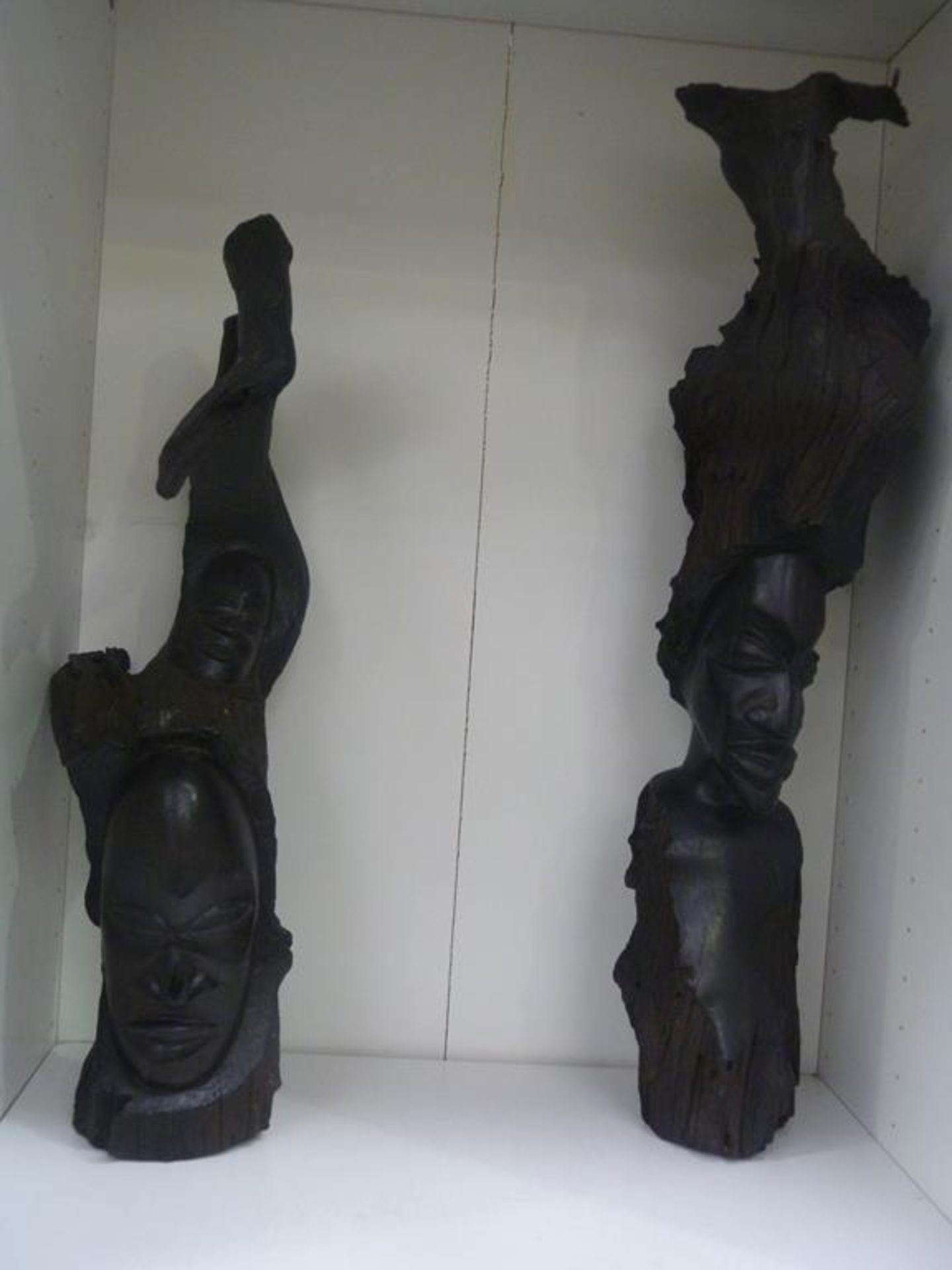 Two Ebony Handcarved Large Statues from solid wood pieces bought from Zambia in 1970's. (Est.£120-£