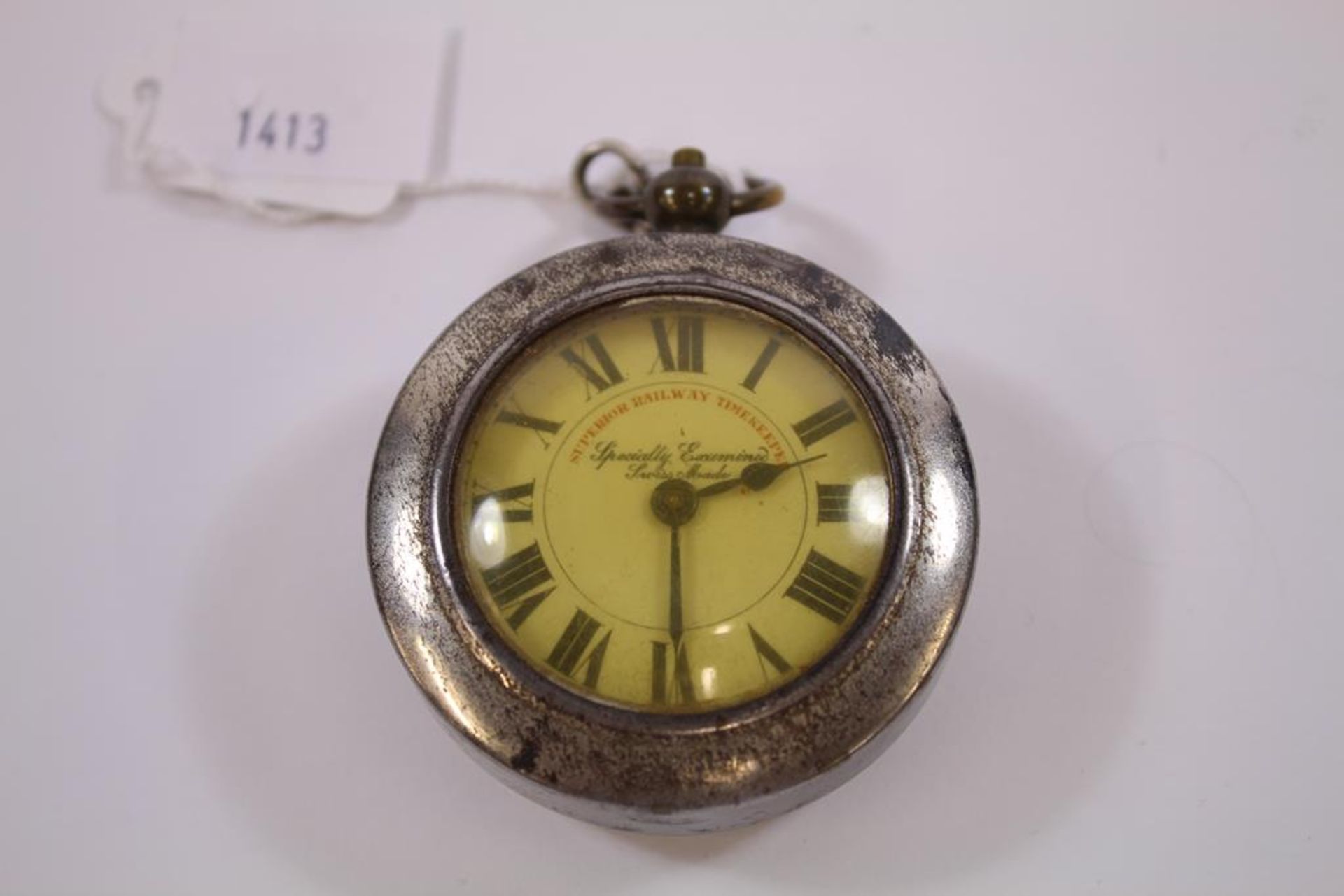 An early 20th Century silver cased key-wind Waltham Pocket Watch Birmingham 1909 (with silver chain) - Image 5 of 7