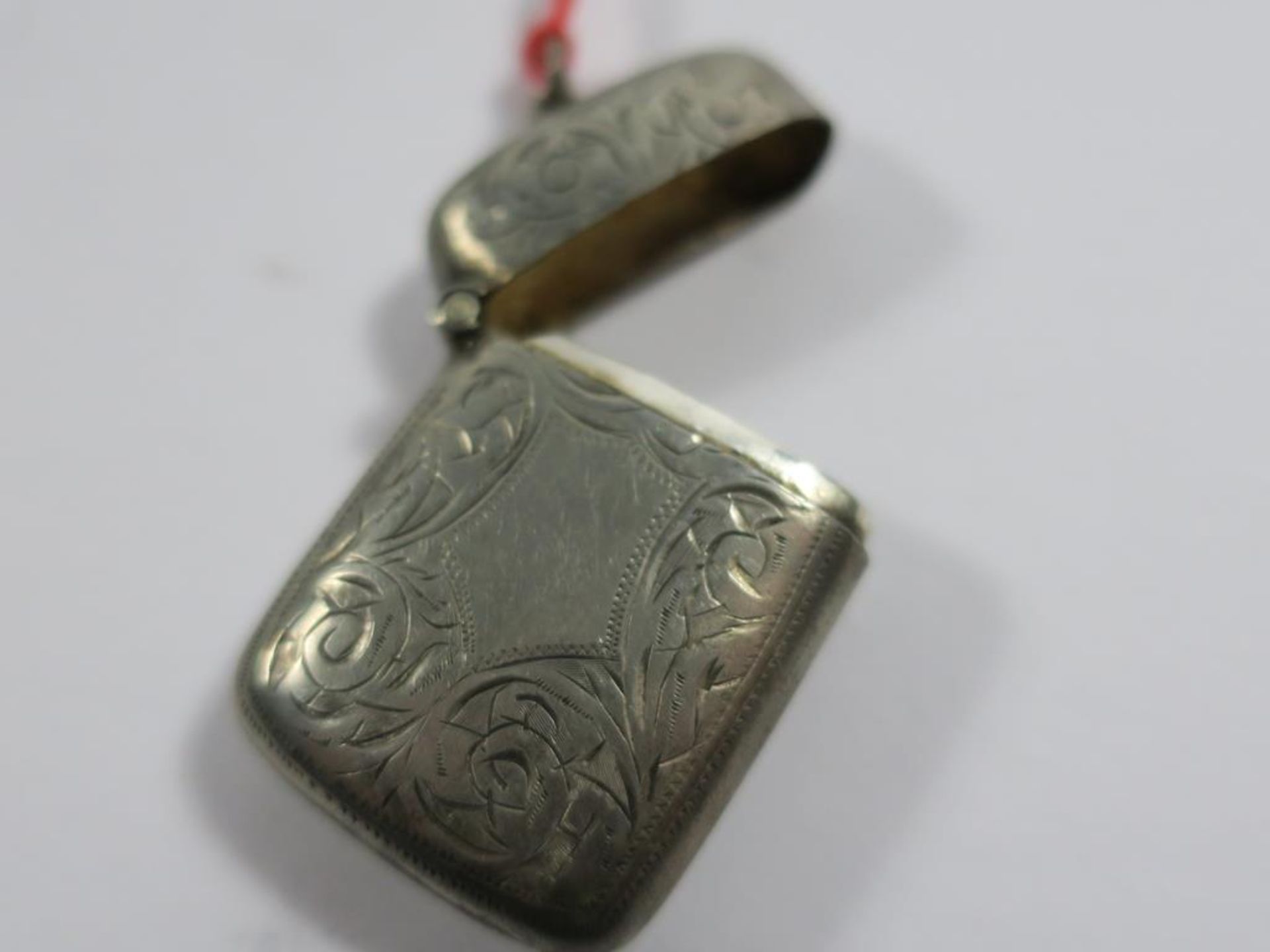 Silver? Pin with two clear stones and one green stone, approx 3.6g, Silver? matchbox with chased - Image 7 of 8