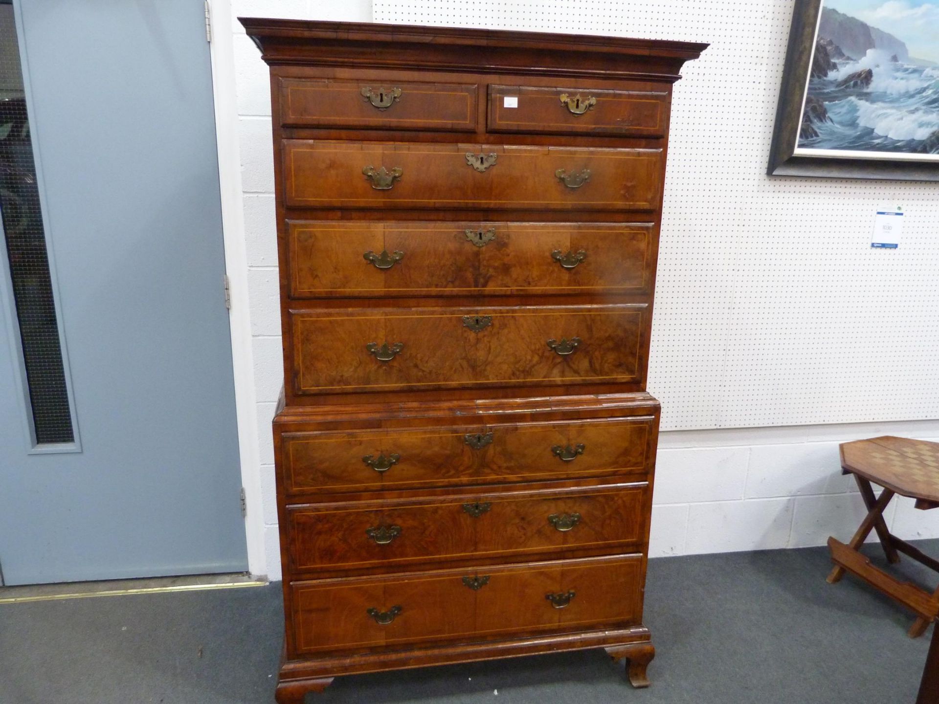 An 18th Century Walnut Tallboy of Small size with Inlaid Stringing to the Drawer Fronts; Two Short