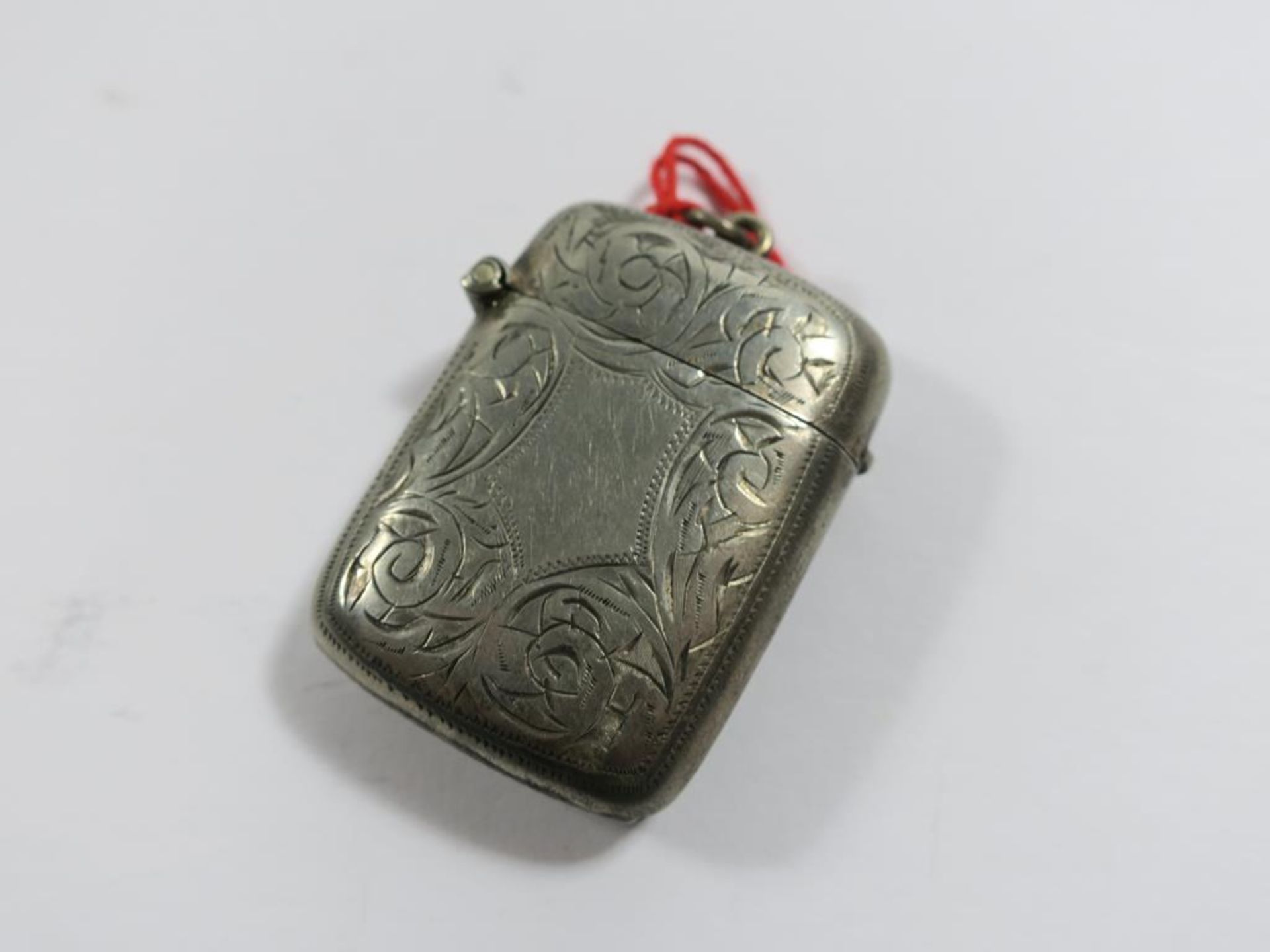 Silver? Pin with two clear stones and one green stone, approx 3.6g, Silver? matchbox with chased - Image 6 of 8