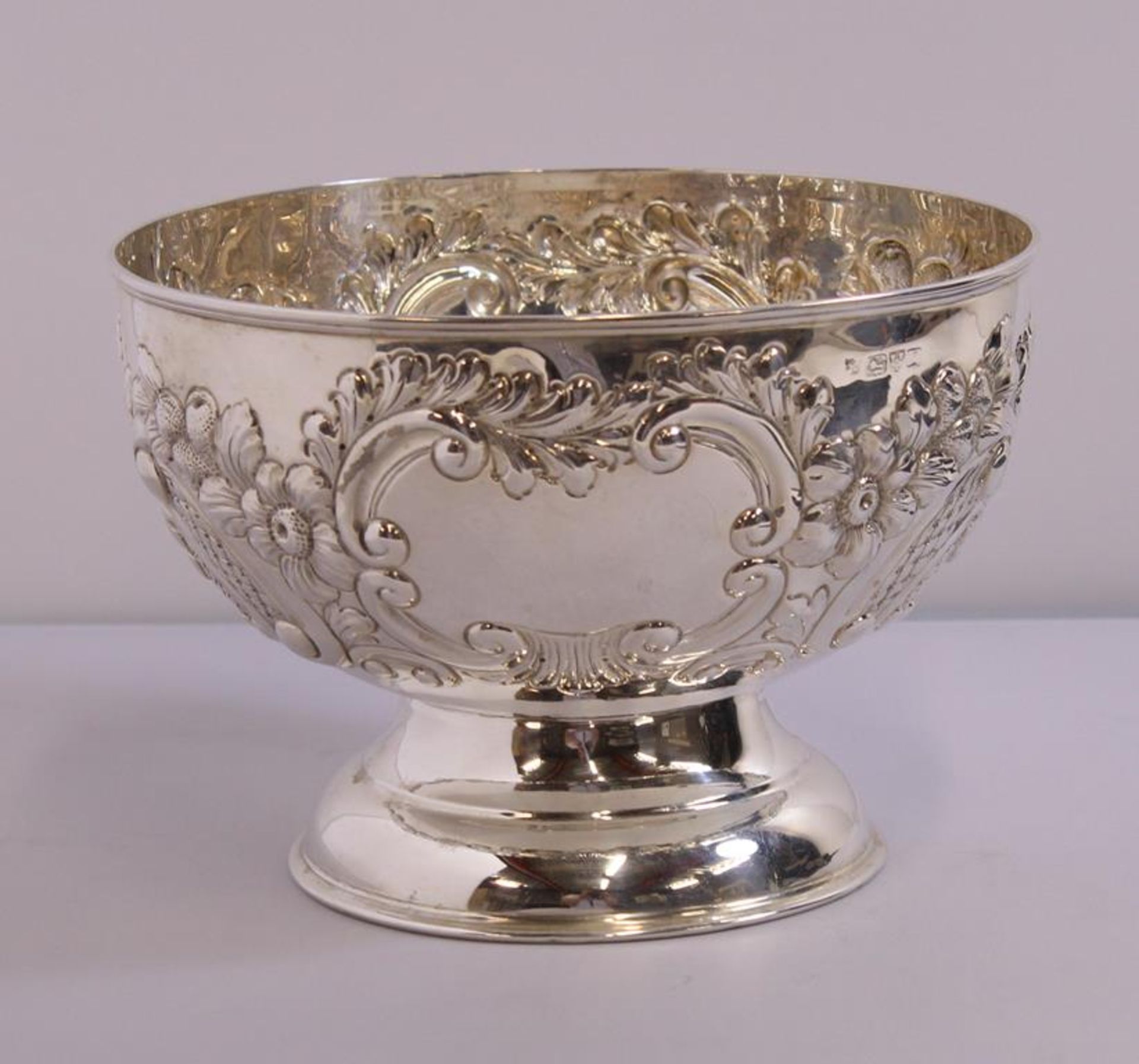 A large silver Rose Bowl of circular form embossed to the sides with flower heads, scrolls and - Image 2 of 5