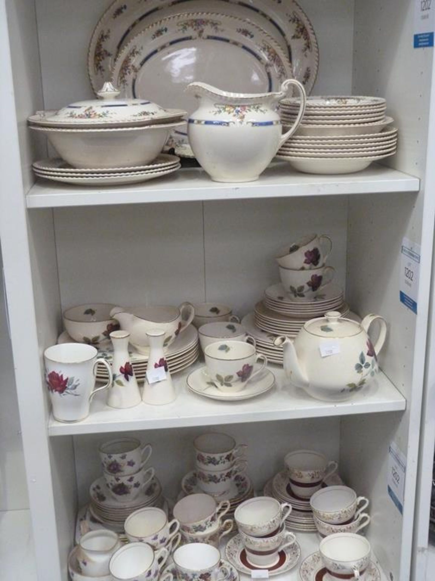 Three Shelves to contain an assortment of Tableware, including Johnson Bro's 'Old English'