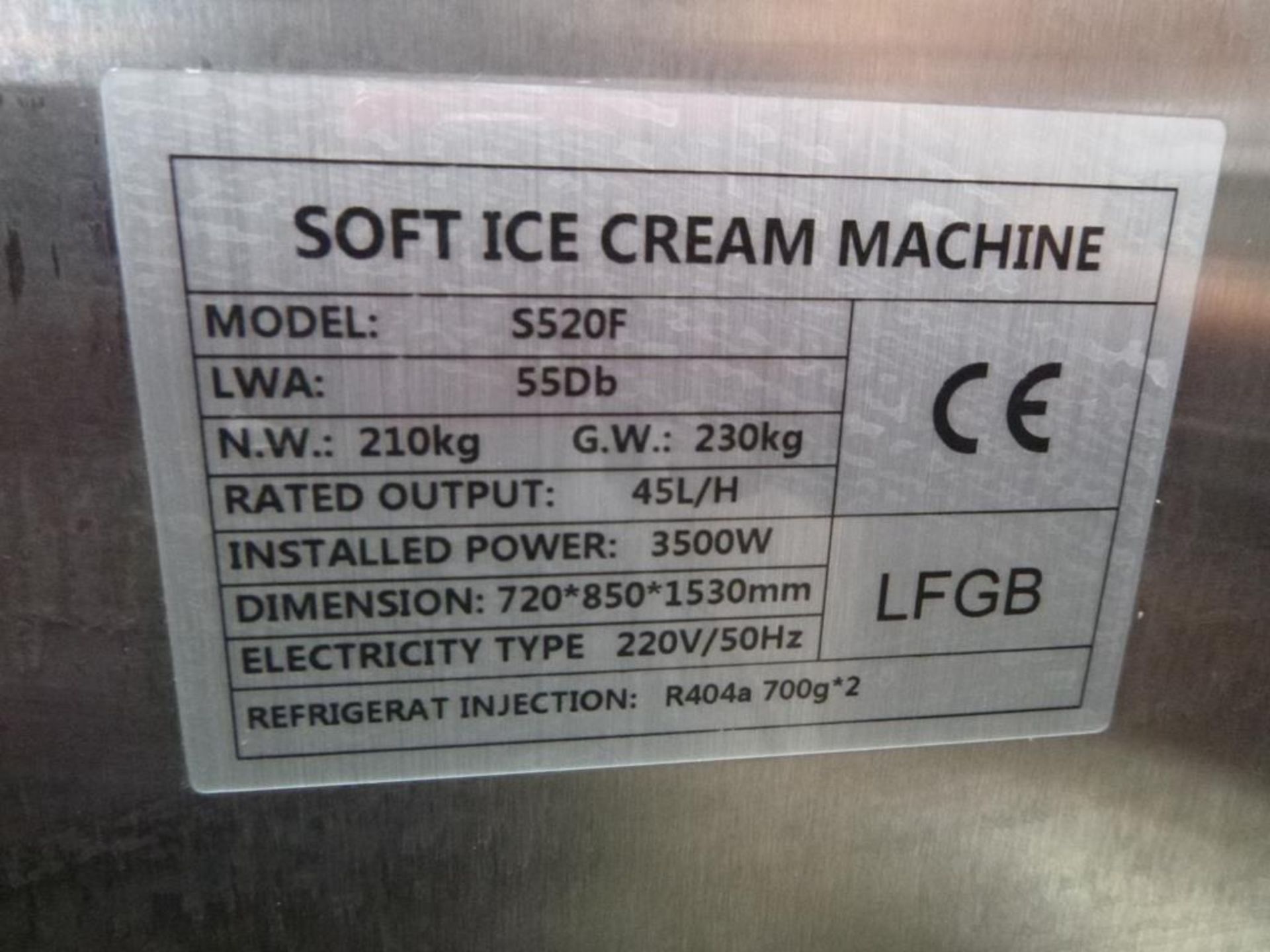 * A Used Proserve Soft Ice Cream Machine model S520F, Hopper: 12.5Ltr x 2, Cylinder: 2Ltr x 2, - Image 5 of 11