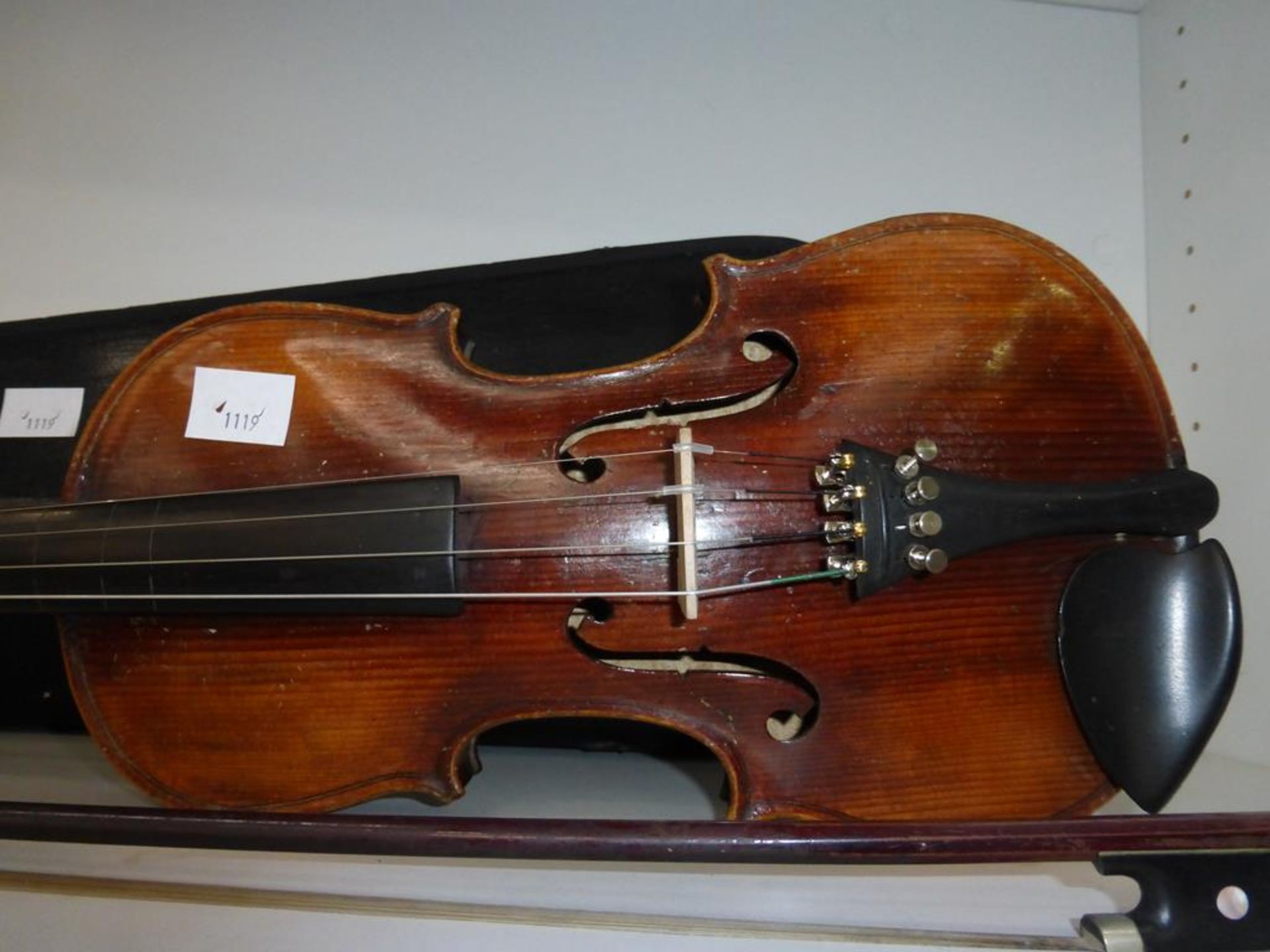 A Violin with Case and Bow. This 1920's Czech made Violin has been Repaired Recently (See - Image 2 of 5