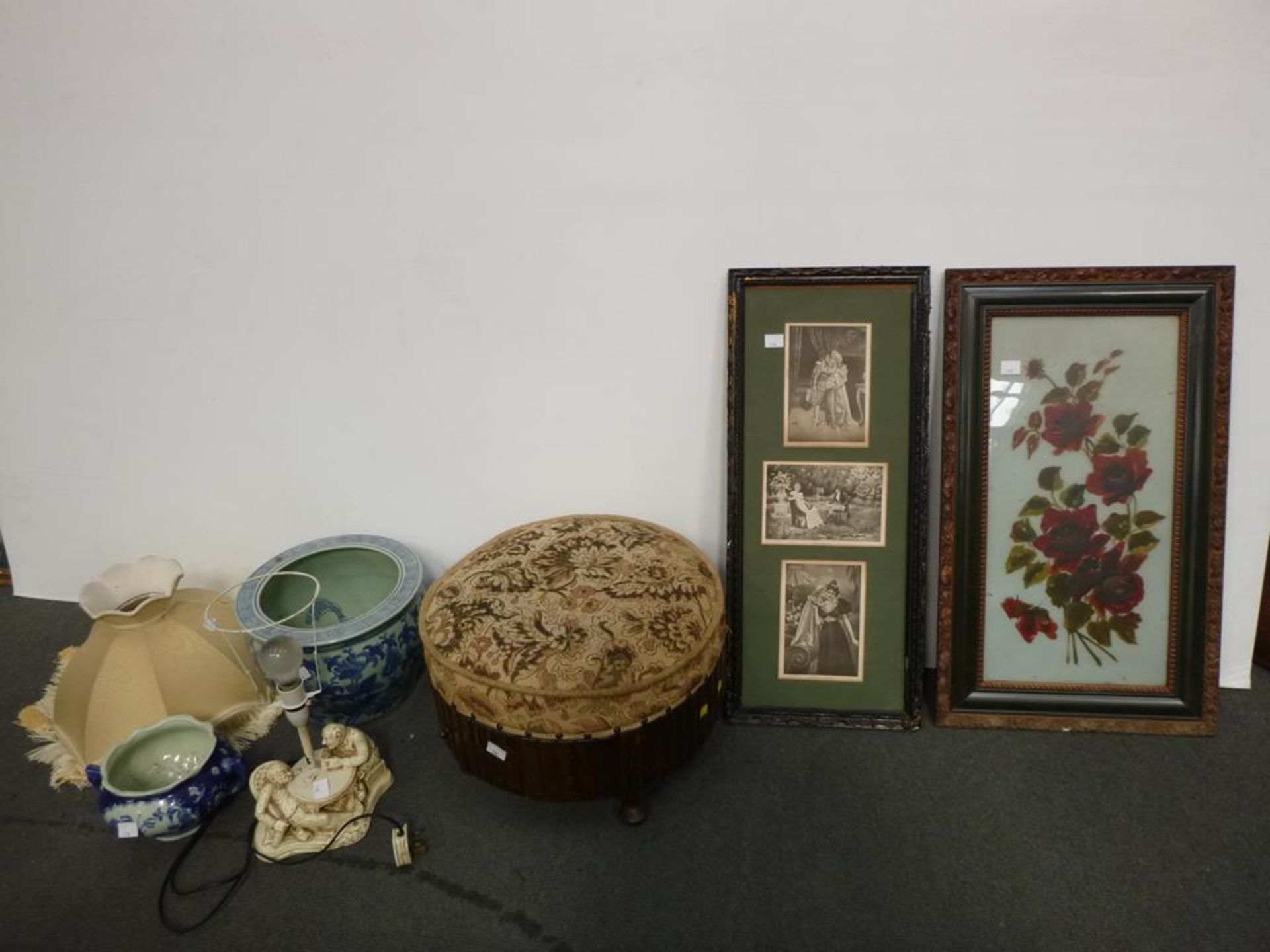 A mixed selection of collectable items to include a 45cm diameter Footstool with two Drawers with
