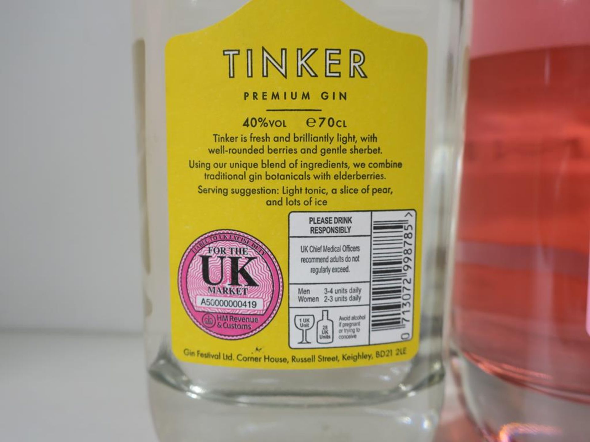 * Three bottles of Tinker Gin: 70cl bottle of Small Batch, British made Spanish style 40% vol, - Image 5 of 7