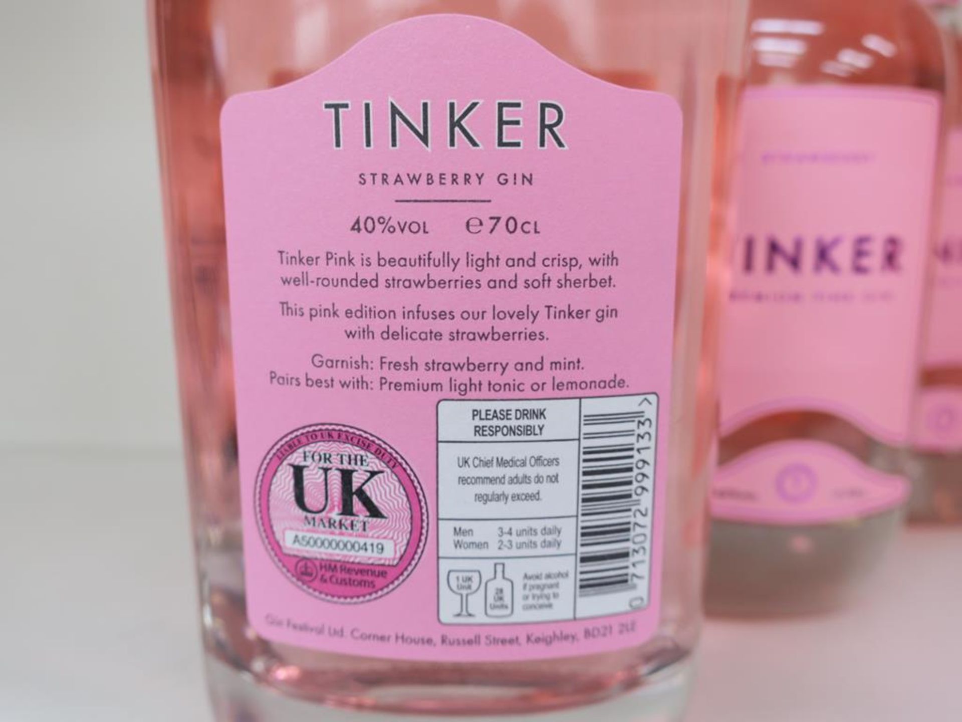 * A Box of Tinker 'Strawberry- Premium' Gin 6 x 70cl 40% Vol (RRP £210) - Image 3 of 3