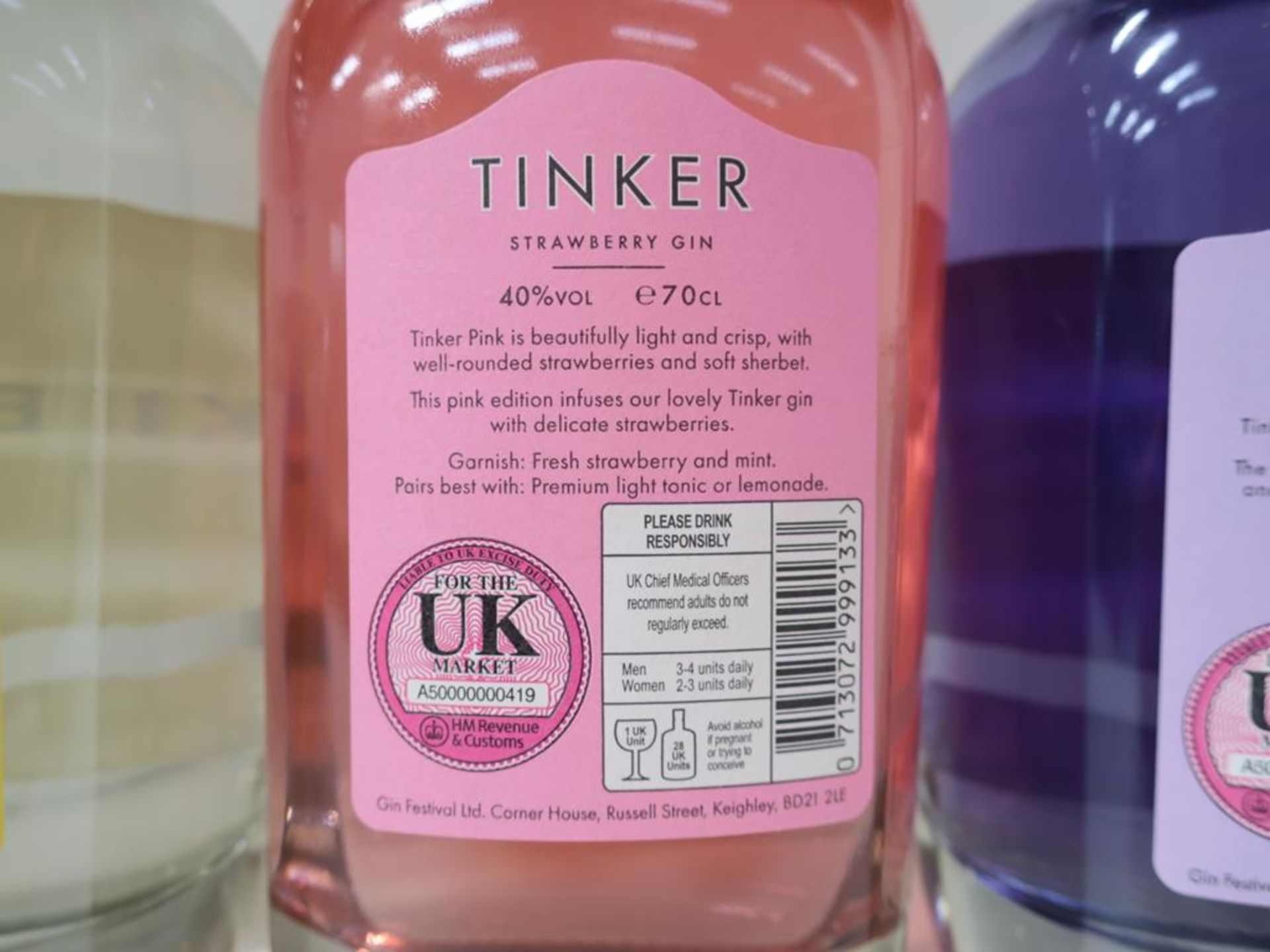 * Three bottles of Tinker Gin: 70cl bottle of Small Batch, British made Spanish style 40% vol, - Image 6 of 7